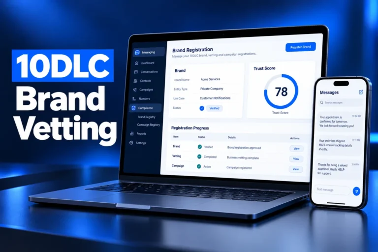 10DLC brand vetting dashboard showing a verified brand and its Trust Score