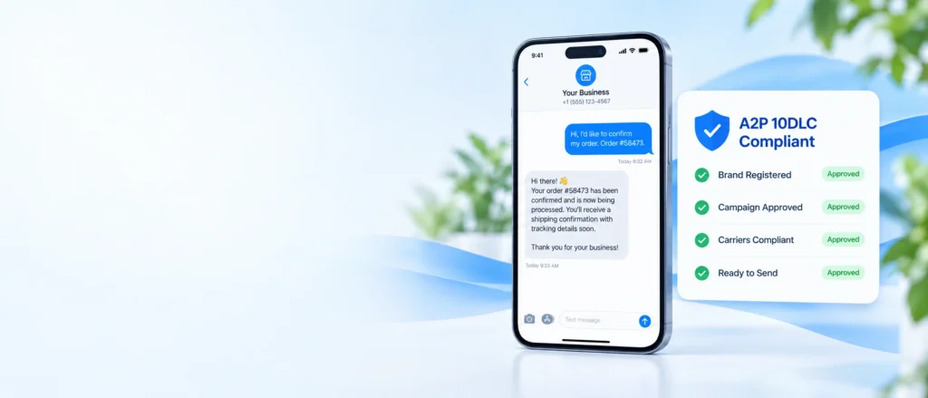 A2P 10DLC compliant business texting on a smartphone