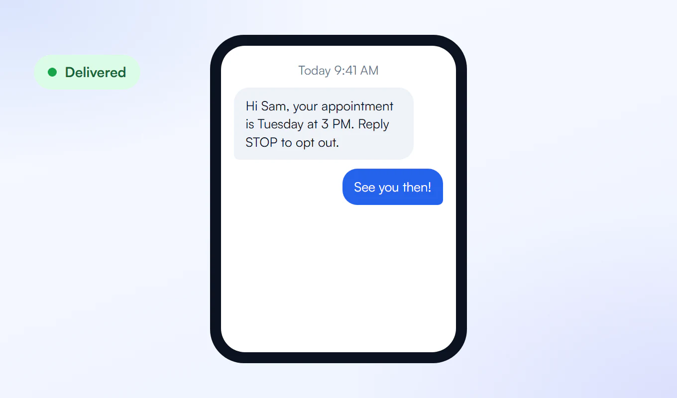 Compliant appointment reminder text for a small business