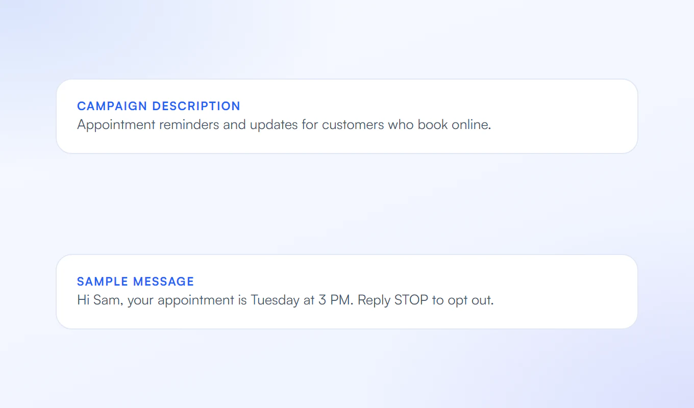Client campaign description and sample message