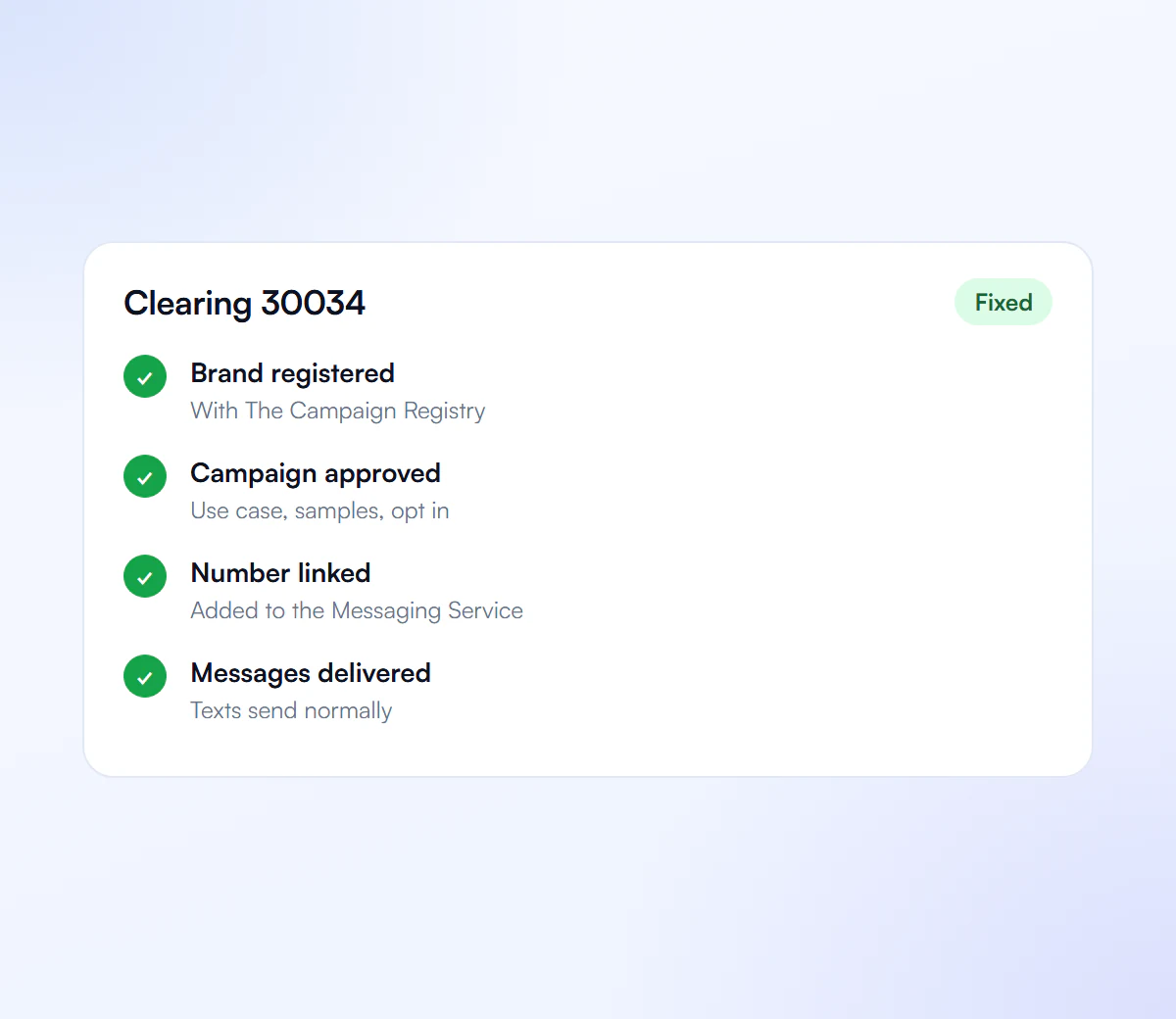 Steps to clear error 30034: brand registered, campaign approved, number linked to the Messaging Service and messages delivered