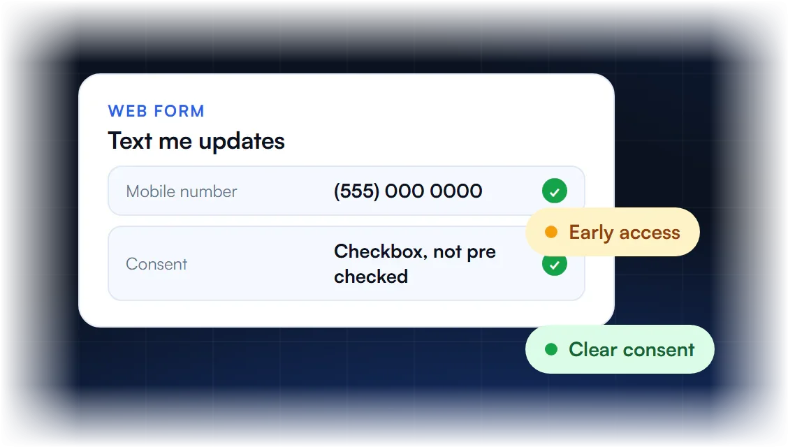 Web form with a phone field and an unchecked SMS consent checkbox