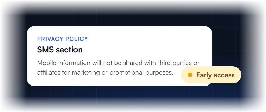 SMS privacy policy section stating mobile information is not shared for marketing