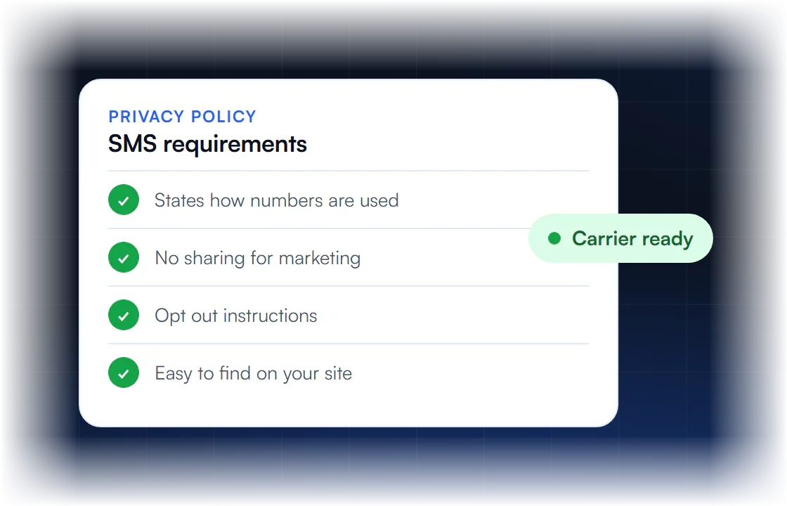 SMS privacy policy requirements checklist for carrier review