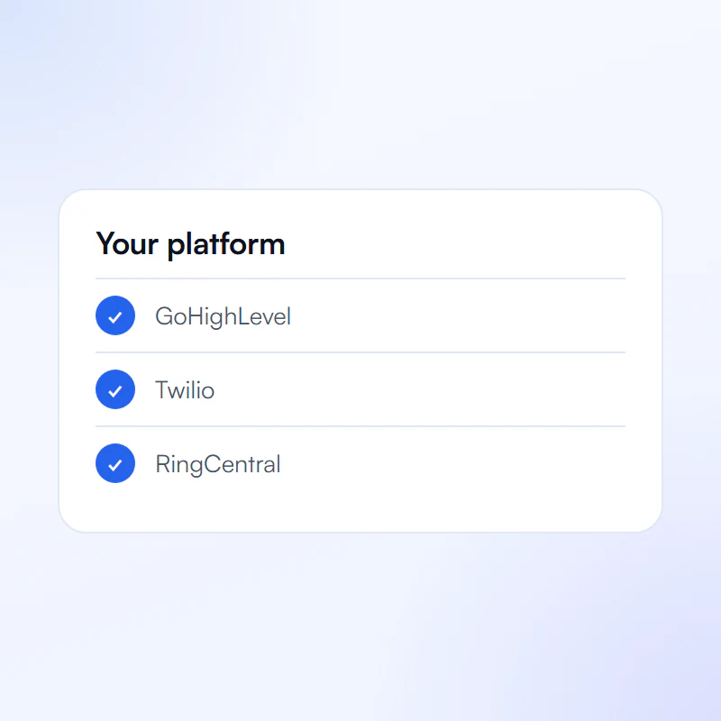 Platform picker with GoHighLevel, Twilio and RingCentral selected
