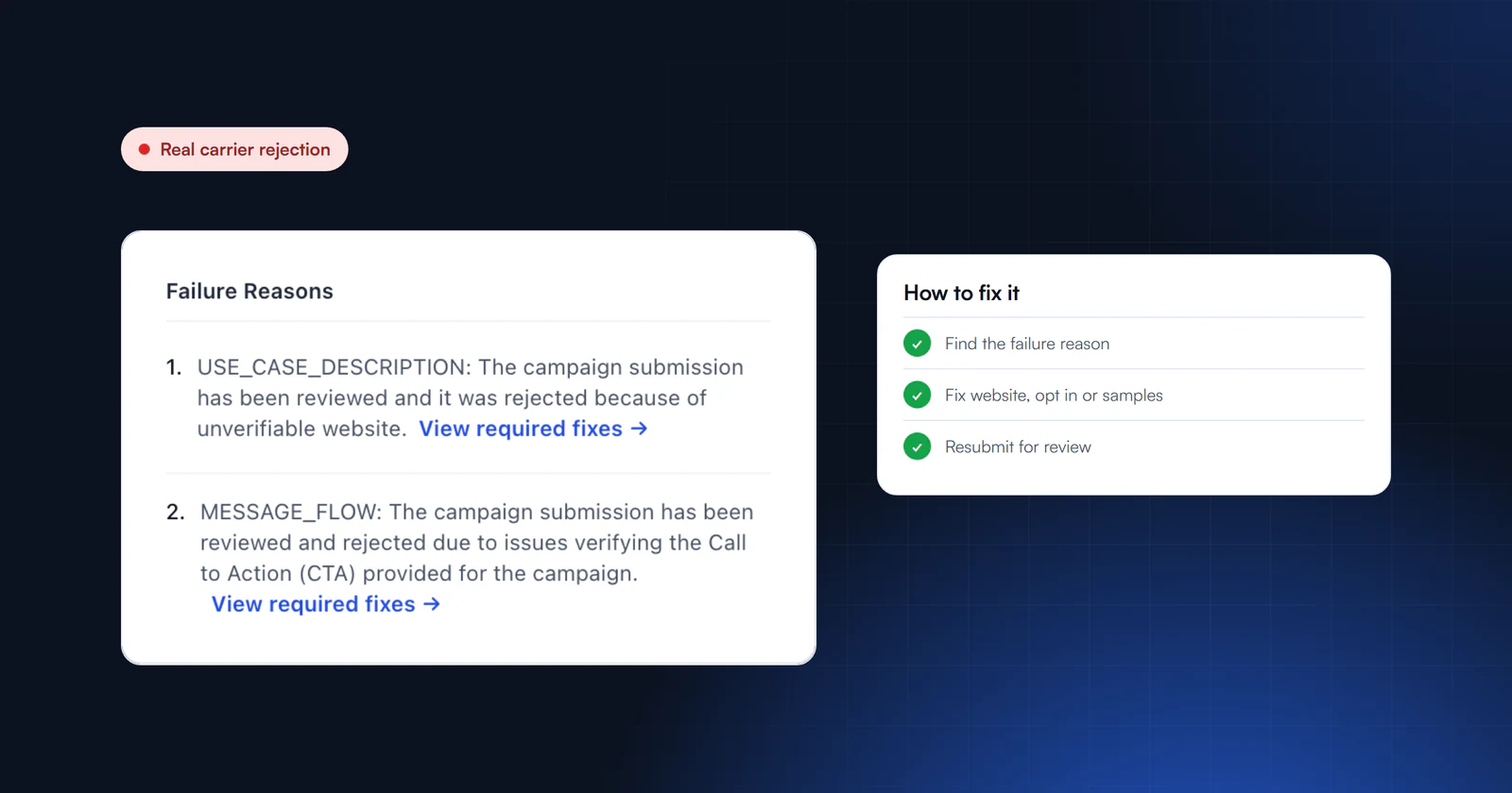 Real A2P campaign rejection reasons and how to fix them