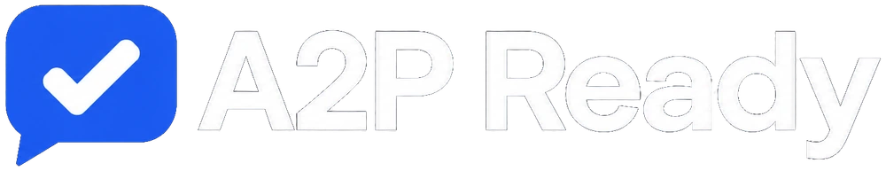 A2P Ready logo in white with a blue approval symbol