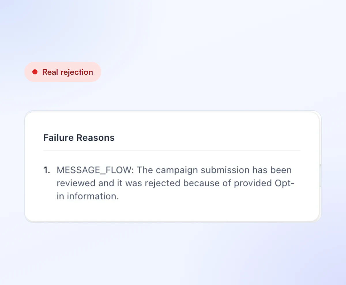 Real campaign rejection for opt in information