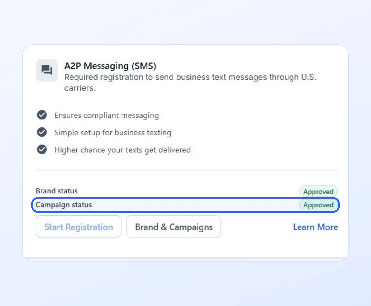 10DLC campaign registration approved for a real client