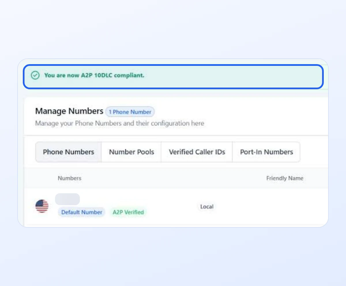 A2P 10DLC compliance confirmed on a real client account