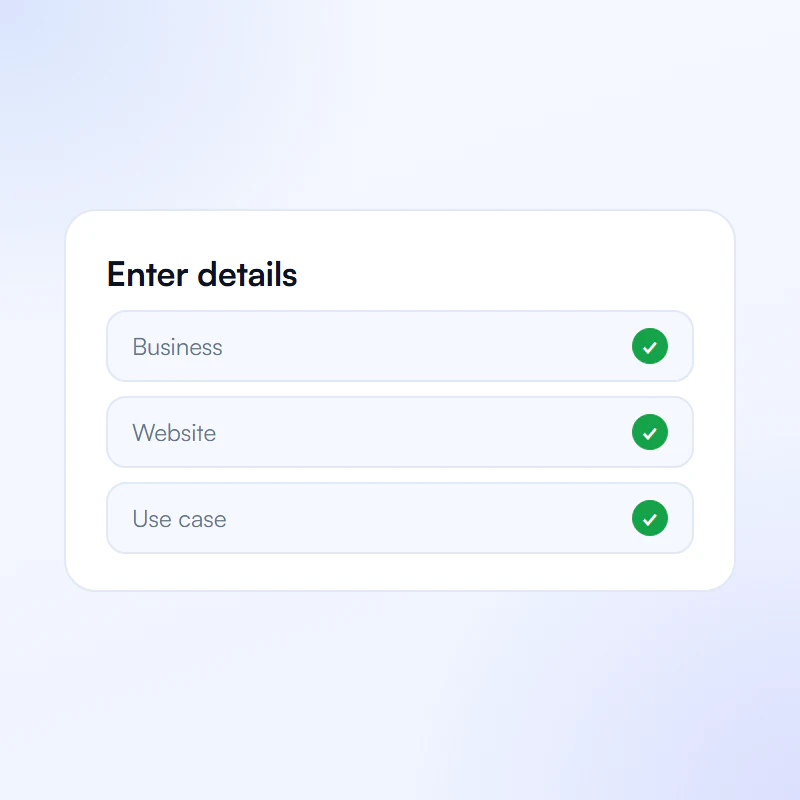 Form for entering business, website and use case details