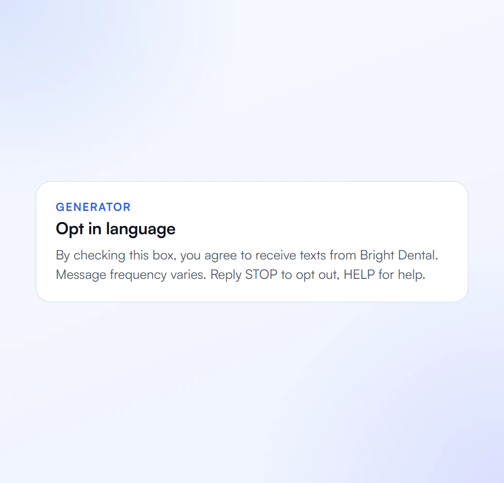 Generated opt in language with consent, message frequency, STOP and HELP wording