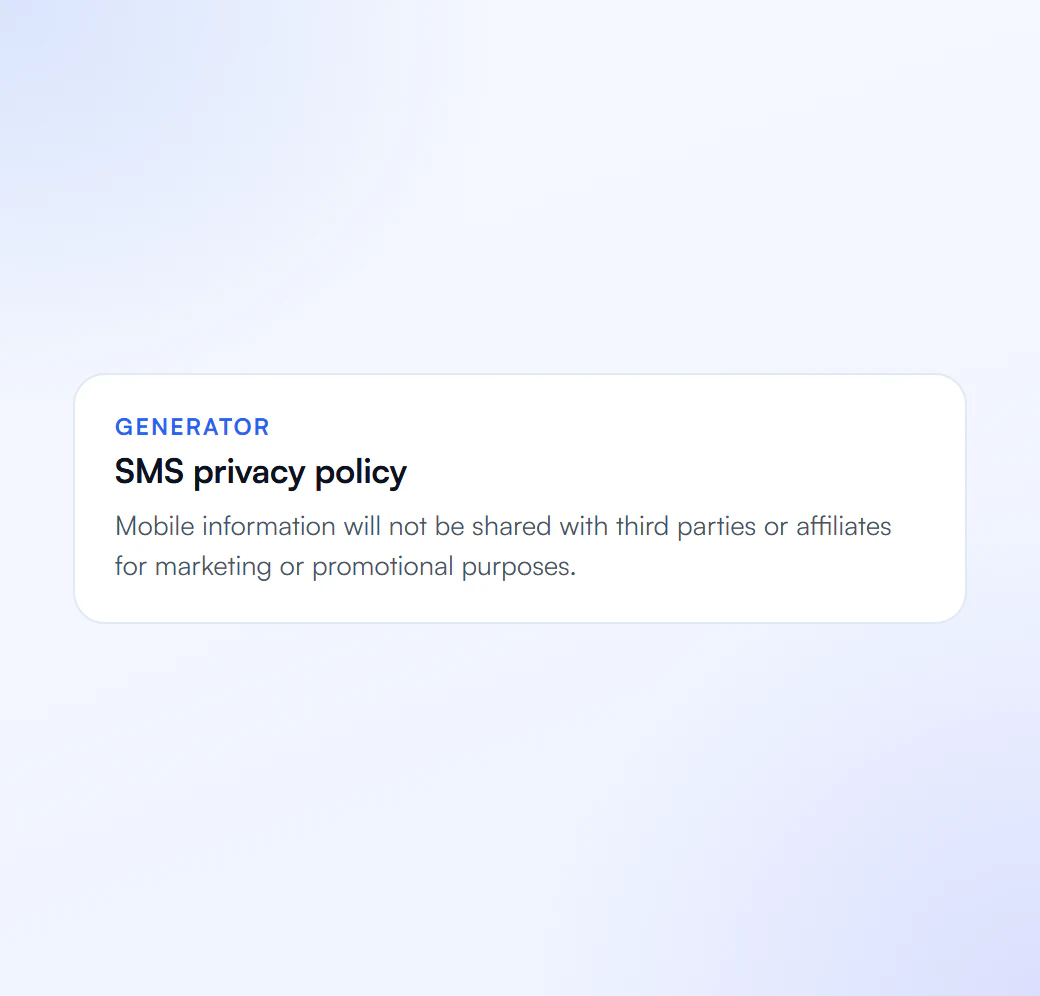 Generated SMS privacy policy clause saying mobile information is not shared for marketing